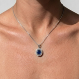 925 Sterling Silver Sapphire Pendant with Halo setting, September birthstone symbolizes sincerity and is perfect for gifts.