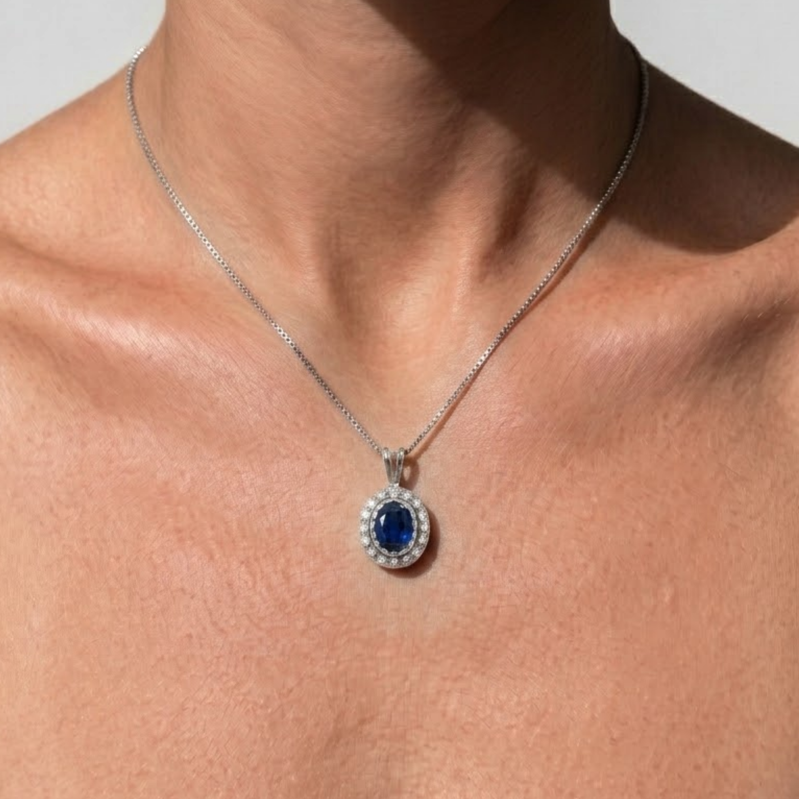 925 Sterling Silver Sapphire Pendant with Halo setting, September birthstone symbolizes sincerity and is perfect for gifts.