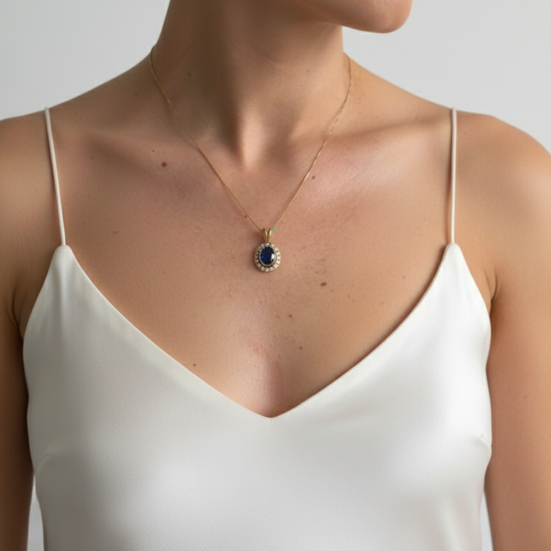 Beautiful 18k Gold Vermeil Pendant featuring Created Blue Sapphire, ideal for expressing sincerity and faithfulness. September birthstone.