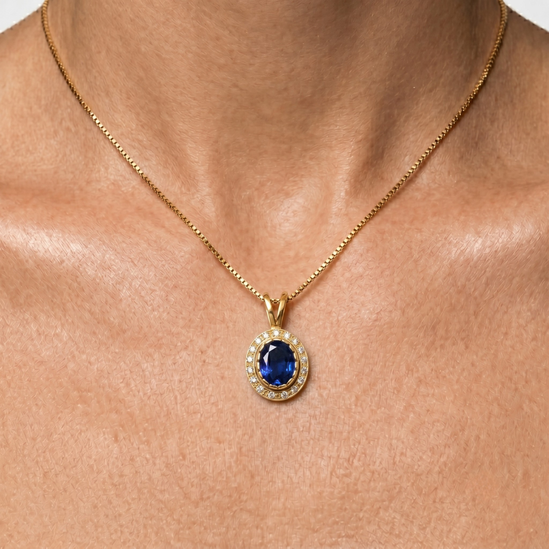 Elegant Created Sapphire Pendant in 18k Gold Vermeil, perfect for everyday wear and special birthday gifts. September birthstone.