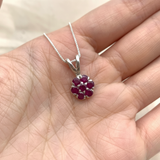 925 Sterling Silver Pendant with Cluster Natural Ruby, July birthstone, symbolizes passion and elegance for any occasion.