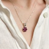 Sterling Silver Natural Ruby Pendant, Round Cluster Design, July Birthstone, ideal for gifting and everyday elegance.