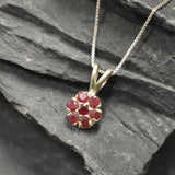 Red Flower Pendant, Natural Ruby, Dainty Pendant, Red Ruby Pendant, Flower Pendant, Small Necklace, Vintage Pendant, Sterling Silver Pendant