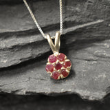 Red Flower Pendant, Natural Ruby, Dainty Pendant, Red Ruby Pendant, Flower Pendant, Small Necklace, Vintage Pendant, Sterling Silver Pendant