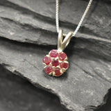 Red Flower Pendant, Natural Ruby, Dainty Pendant, Red Ruby Pendant, Flower Pendant, Small Necklace, Vintage Pendant, Sterling Silver Pendant