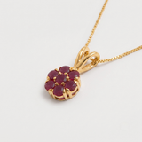 Beautiful 18k Gold Vermeil Ruby Pendant with a vibrant cluster of natural red rubies, a meaningful July birthstone gift.