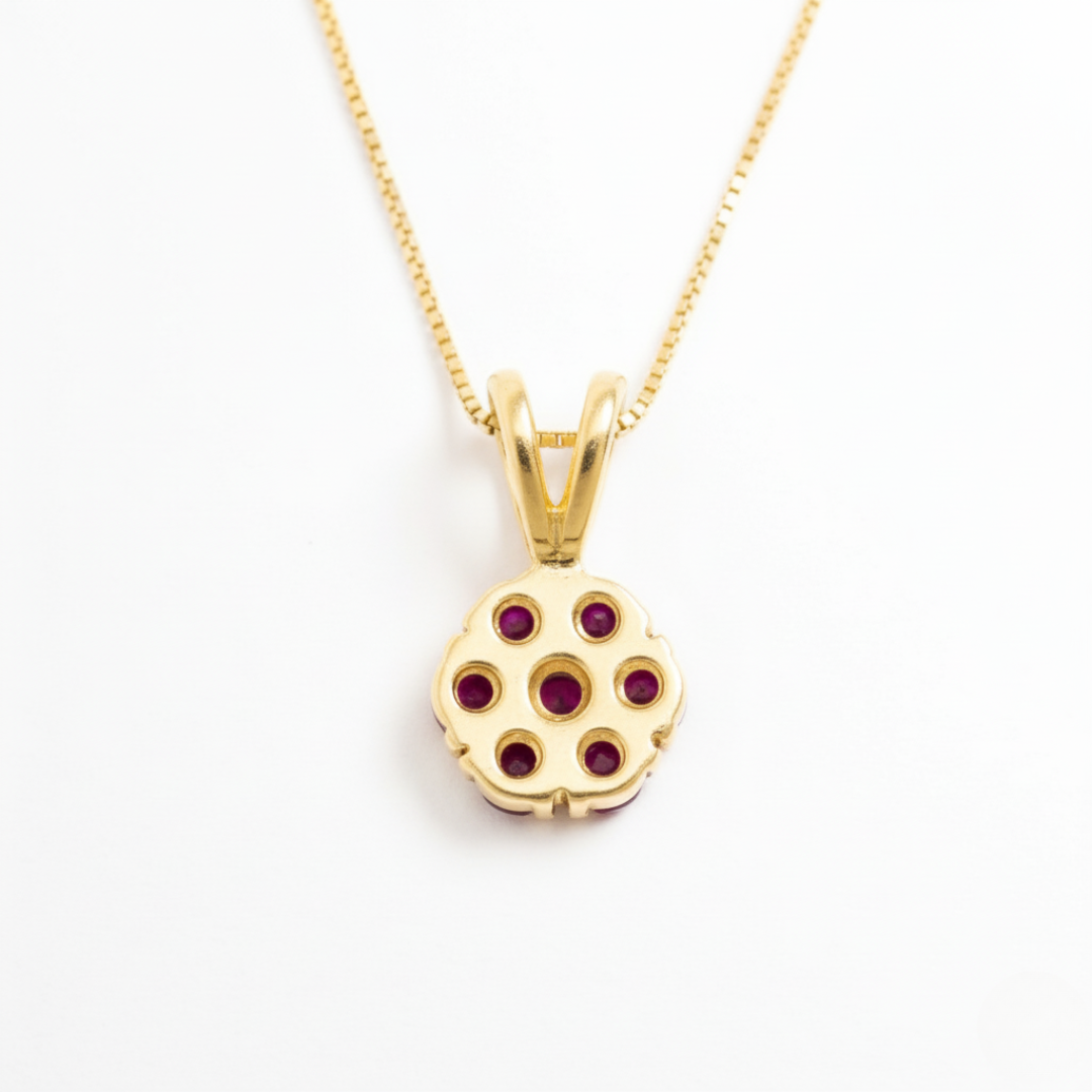 Stylish 18k Gold Vermeil Pendant featuring natural red rubies, perfect for daily wear and meaningful birthday celebrations.