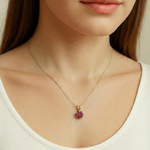 Elegant 18k Gold Vermeil Ruby Pendant featuring a natural red ruby in a stunning cluster setting, perfect for gifting.