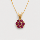 Natural Ruby Pendant made in 18k Gold Vermeil with Round Natural Red Ruby in Cluster setting, July Birthstone gift idea, symbolizes nobility, purity, and passion, ideal for everyday wear and perfect for birthday gifting and special occasions.
