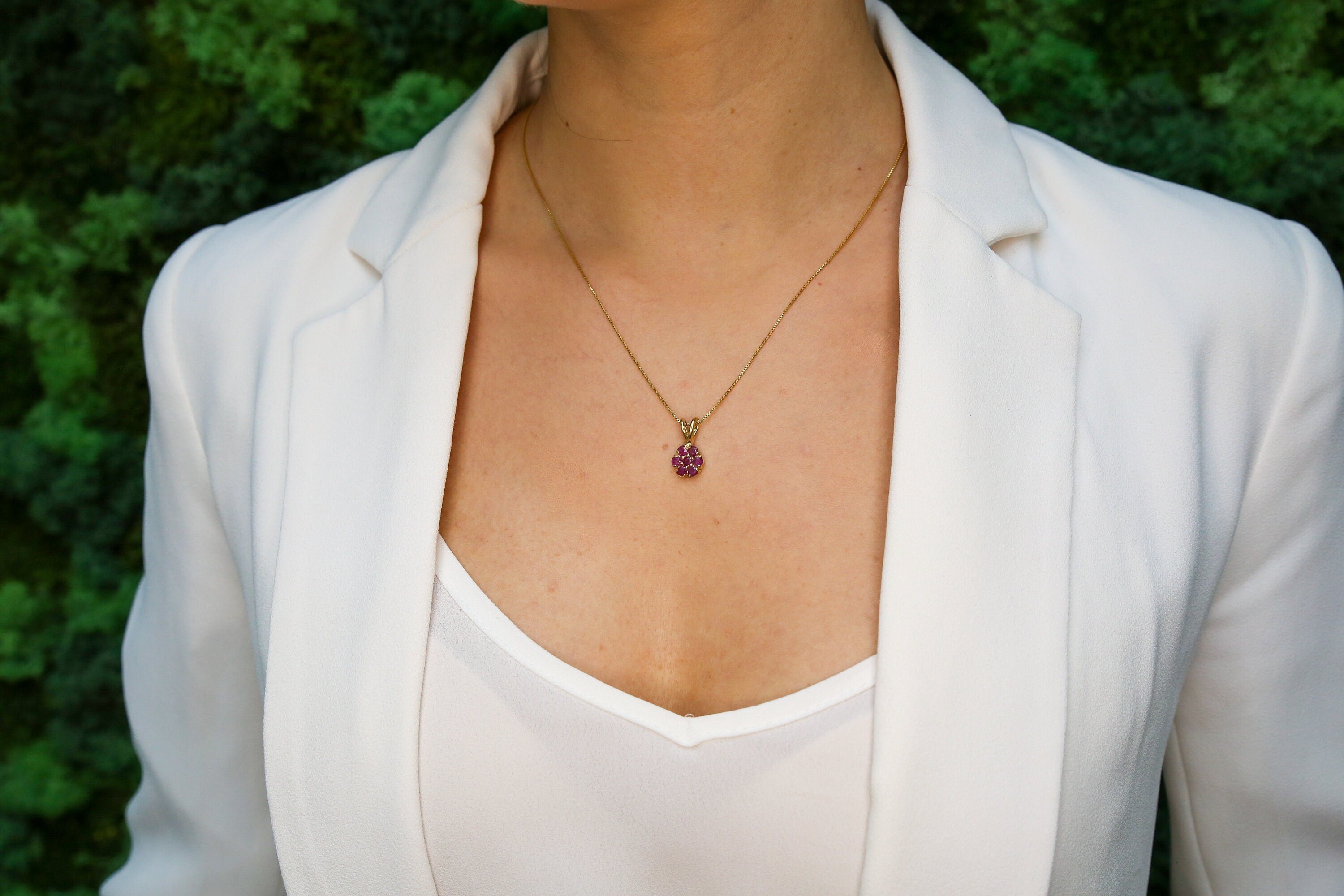 Red Flower Pendant, Natural Ruby, Dainty Pendant, Red Ruby Pendant, Flower Pendant, Small Necklace, Vintage Pendant, Sterling Silver Pendant(1)