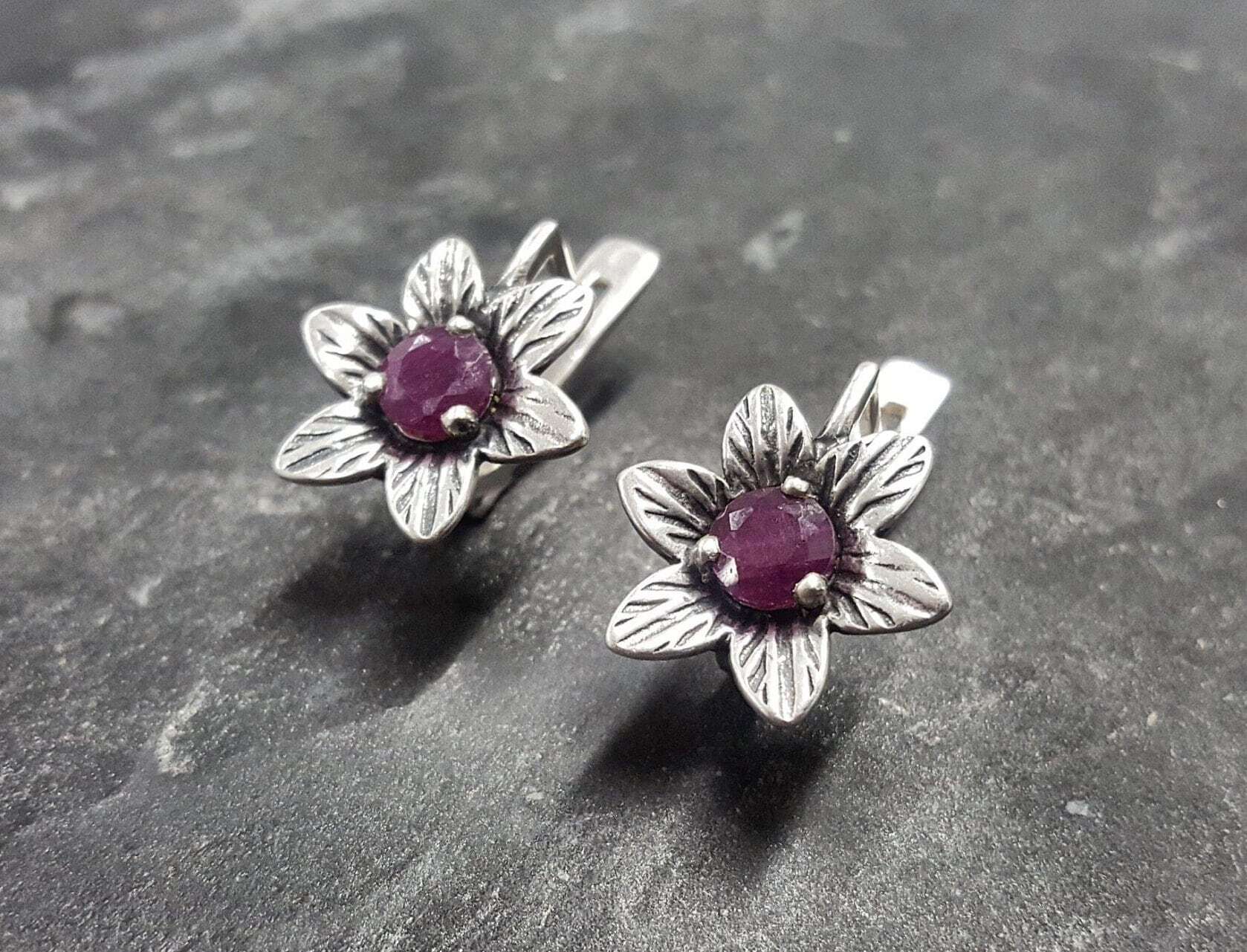 Natural Ruby Earrings made in 925 Sterling Silver with Round Natural Red Ruby in Prong setting, July Birthstone gift idea, symbolizes nobility, purity, and passion, ideal for everyday wear and perfect for birthday gifting and special occasions.