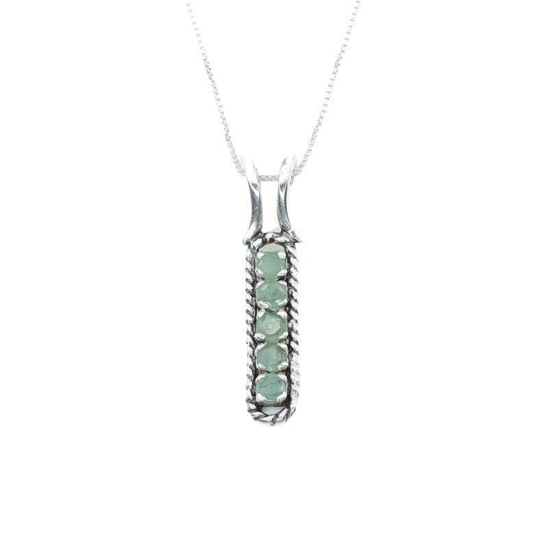 Emerald Pendant, Natural Emerald, May Birthstone, Green Line Pendant, Vertical Pendant, Emerald Necklace, Layering Necklace, Silver Pendant