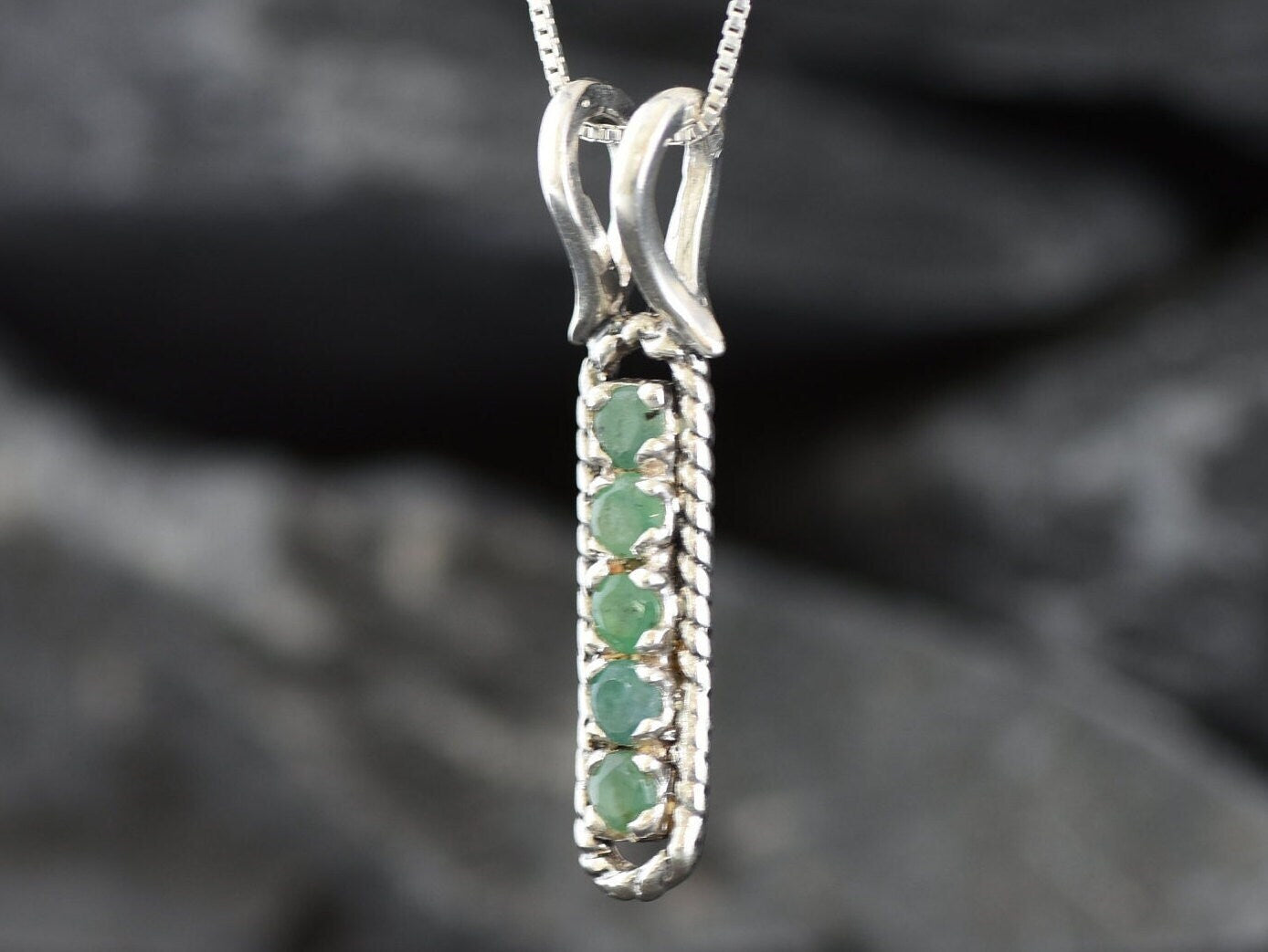 Emerald Pendant, Natural Emerald, May Birthstone, Green Line Pendant, Vertical Pendant, Emerald Necklace, Layering Necklace, Silver Pendant