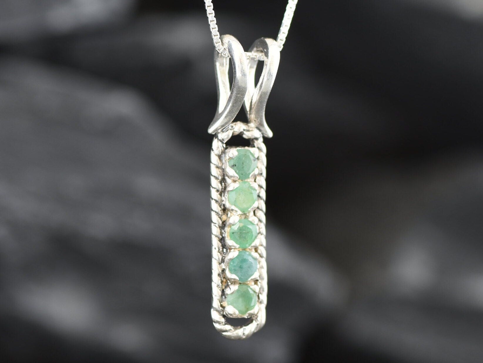 Emerald Pendant, Natural Emerald, May Birthstone, Green Line Pendant, Vertical Pendant, Emerald Necklace, Layering Necklace, Silver Pendant