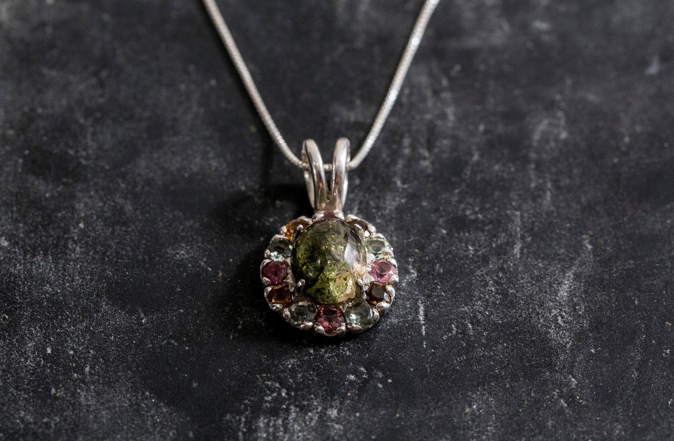 Tourmaline Pendant, Green Tourmaline Pendant, Natural Tourmaline, October Birthstone, Victorian Pendant, Solid Silver Pendant, Tourmaline