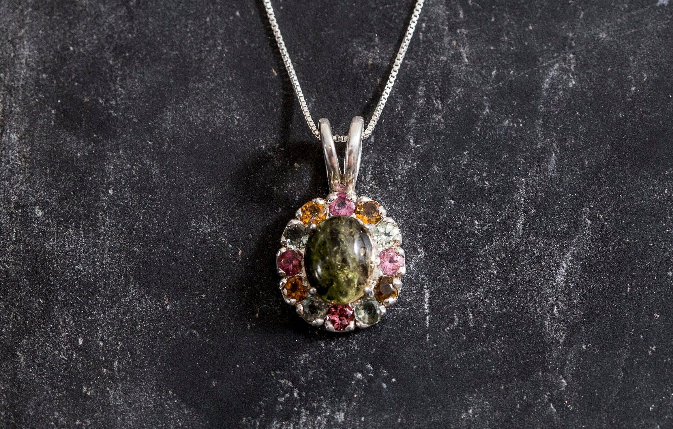 Tourmaline Pendant, Green Tourmaline Pendant, Natural Tourmaline, October Birthstone, Victorian Pendant, Solid Silver Pendant, Tourmaline