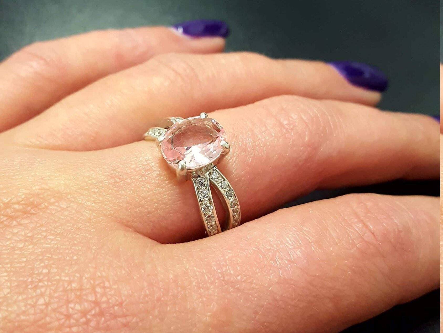 Unique Stone Ring, Morganite Ring, Created Morganite, Pink Promise Ring, Pink Vintage Ring, 925 Silver Ring, Pink Morganite Ring, Morganite