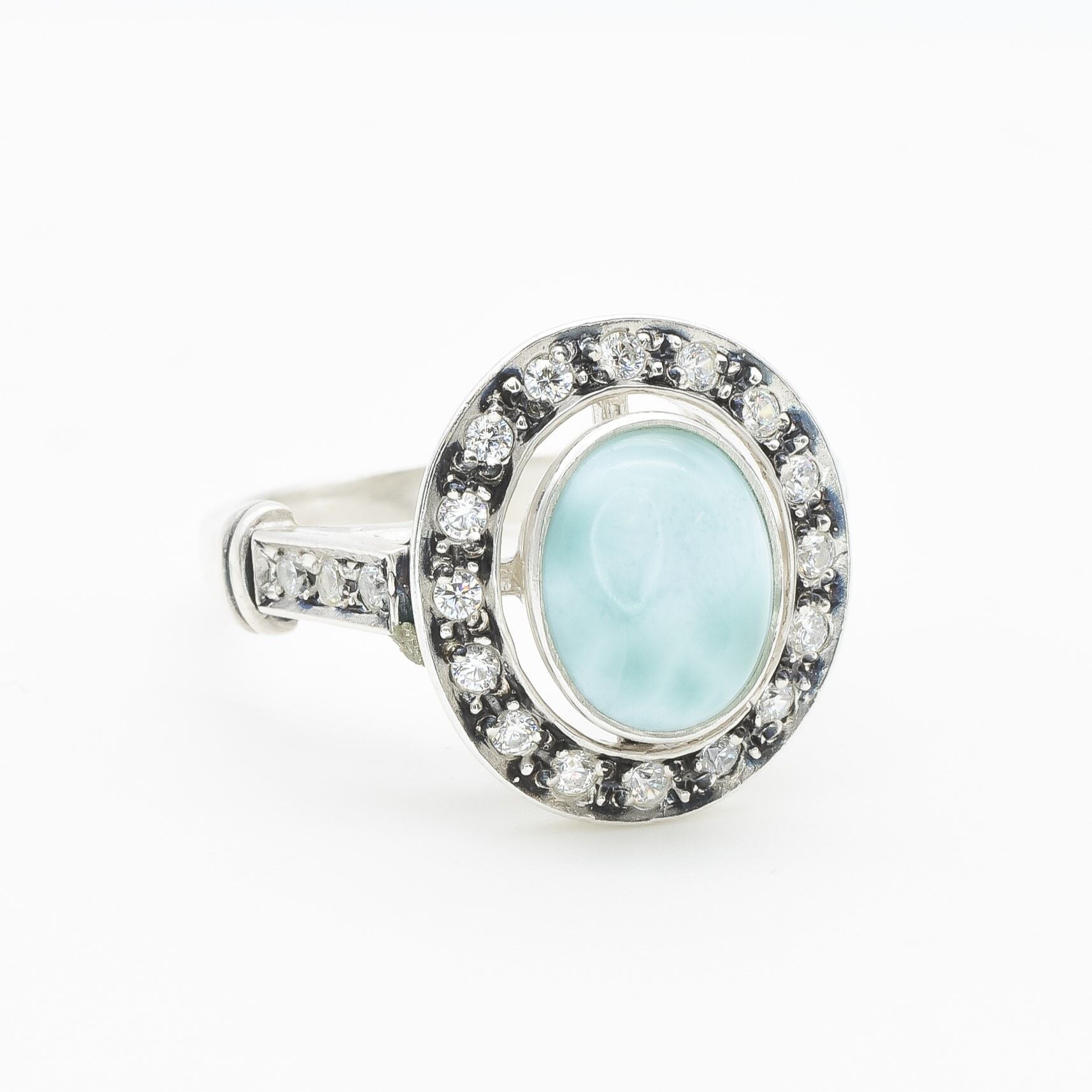 Larimar Ring, Blue Antique Ring, March Ring, Vintage Ring, Sky Blue Ring, Heaven Ring, March Birthstone, Unique Ring, Solid Silver Ring