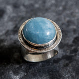 Aquamarine Ring, Natural Aquamarine Ring, March Birthstone Ring, Blue Statement Ring, Round Chunky Ring, Large Aqua Ring, Rare by Adina