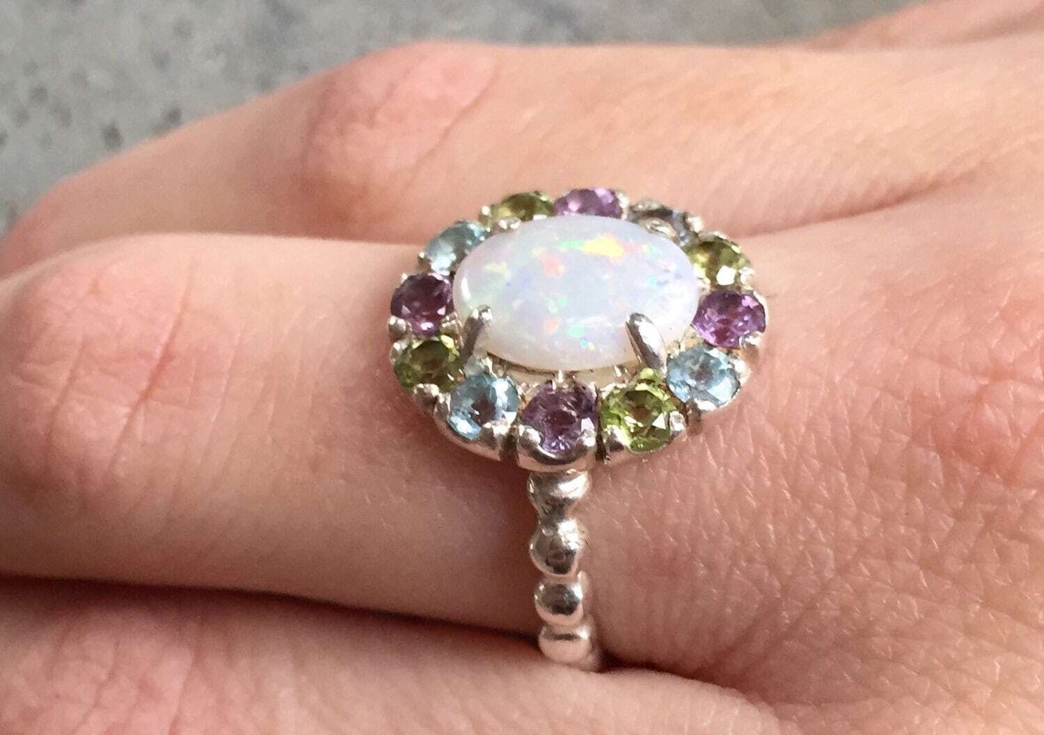Opal Ring, Australian Opal Ring, Topaz Ring, Natural Opal Ring, October Ring, Real Opal, Victorian Ring, Silver Ring, Vintage Ring, Opal