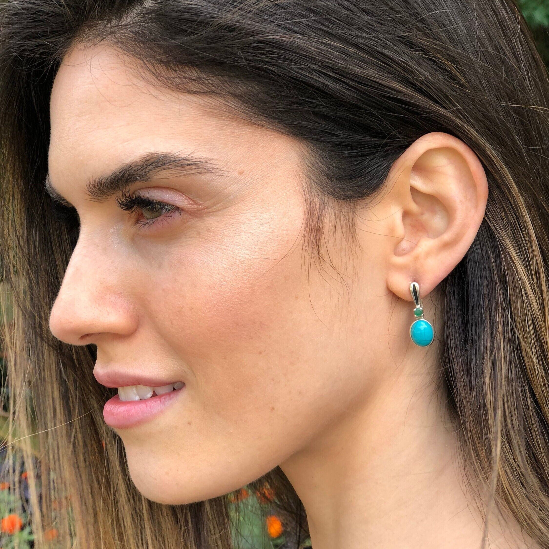 Turquoise Earrings, Natural Turquoise, Natural Emerald, Unique Earrings, December Birthstone, Silver Earrings, Vintage Earrings, Turquoise