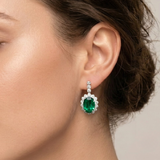 Charming 925 Sterling Silver Created Emerald Earrings, perfect for May birthdays and adding a hint of elegance to any outfit.