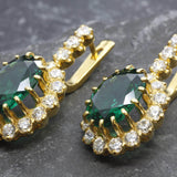 Gold Emerald Earrings - Princess Diana Earrings, Long Green Earrings