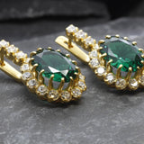 Gold Emerald Earrings - Princess Diana Earrings, Long Green Earrings