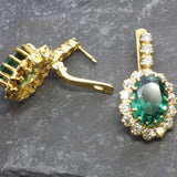 Gold Emerald Earrings - Princess Diana Earrings, Long Green Earrings