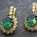 Gold Emerald Earrings - Princess Diana Earrings, Long Green Earrings