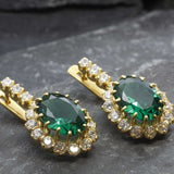 Gold Emerald Earrings - Princess Diana Earrings, Long Green Earrings