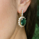 Gold Emerald Earrings - Princess Diana Earrings, Long Green Earrings