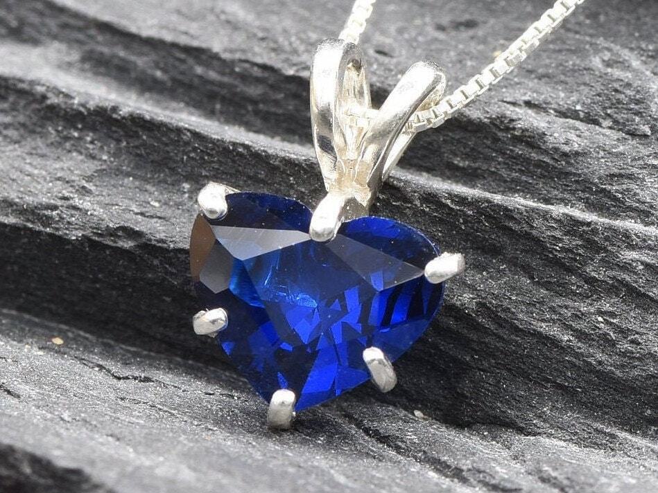 Blue Heart Pendant - Dainty Sapphire Pendant,  Love Necklace