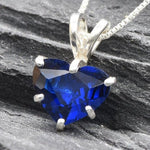 Created Sapphire Pendant made in 925 Sterling Silver with Square Created Blue Sapphire in Solitaire setting, September Birthstone gift idea, symbolizes sincerity, truth, and faithfulness, ideal for everyday wear and perfect for birthday gifting and special occasions.