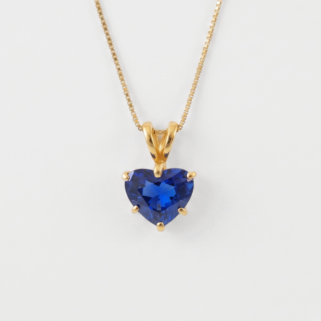 Created Sapphire Pendant made in 18k Gold Vermeil with Square Created Blue Sapphire in Solitaire setting, September Birthstone gift idea, symbolizes sincerity, truth, and faithfulness, ideal for everyday wear and perfect for birthday gifting and special occasions.