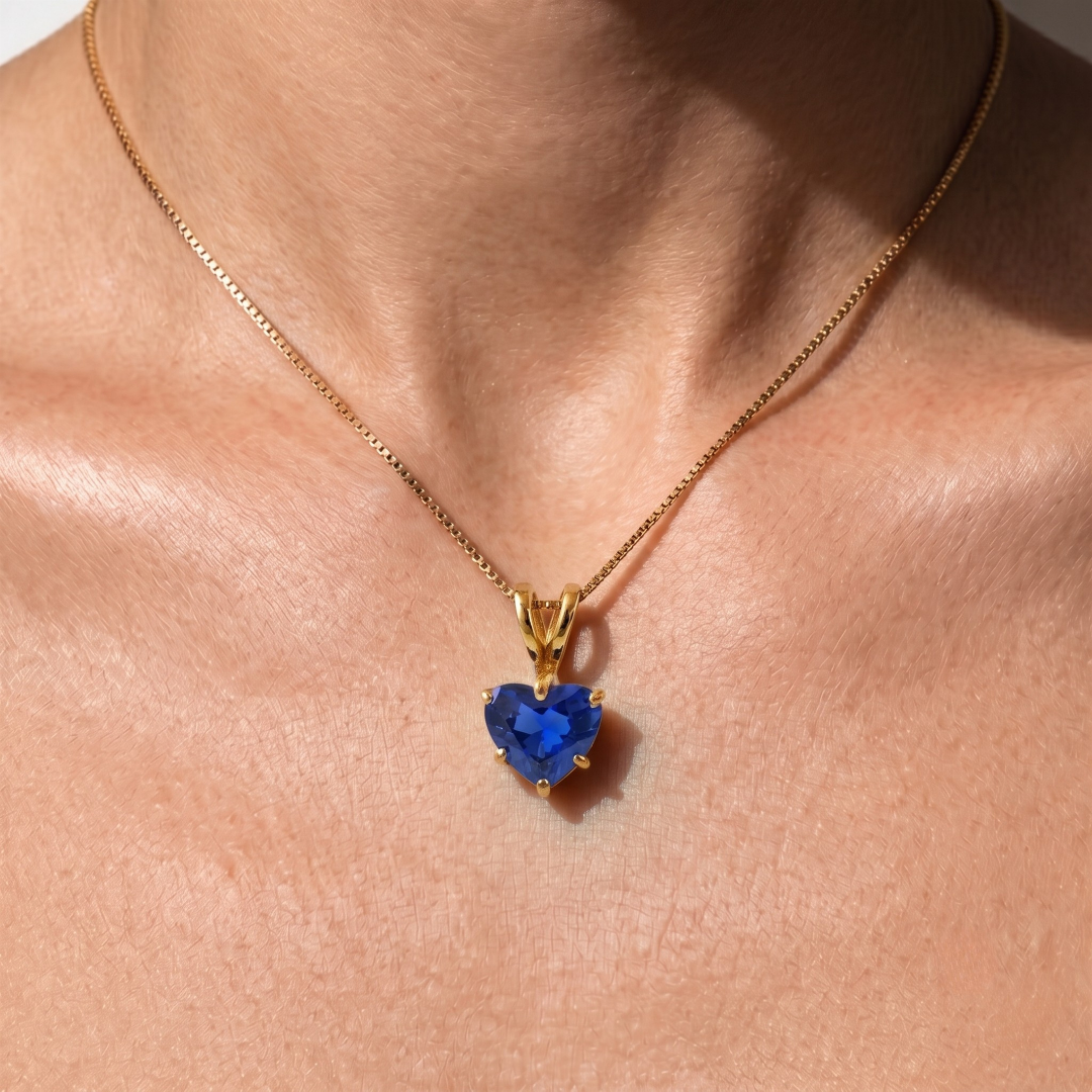 18k Gold Vermeil Sapphire Pendant, September Birthstone, symbolizes sincerity and faithfulness, perfect for birthdays and special occasions.