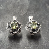 Flower Peridot Earrings - Green Floral Studs - Vintage Flower Earrings