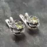 Flower Peridot Earrings - Green Floral Studs - Vintage Flower Earrings