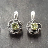 Flower Peridot Earrings - Green Floral Studs - Vintage Flower Earrings