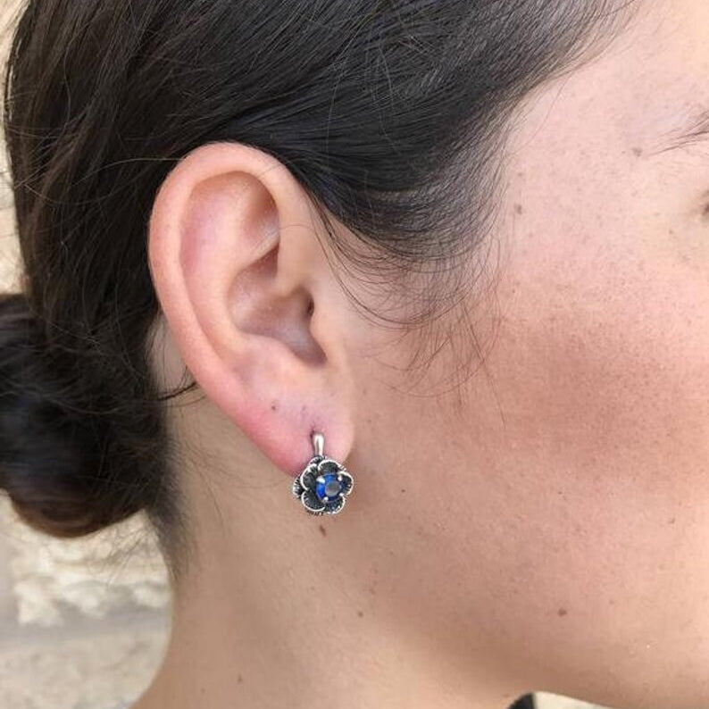 Peridot Earrings, Natural Peridot, August Birthstone, Silver Flower Earrings, Green Vintage Earrings, Rose Earrings, Solid Silver Earrings