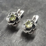 Flower Peridot Earrings - Green Floral Studs - Vintage Flower Earrings