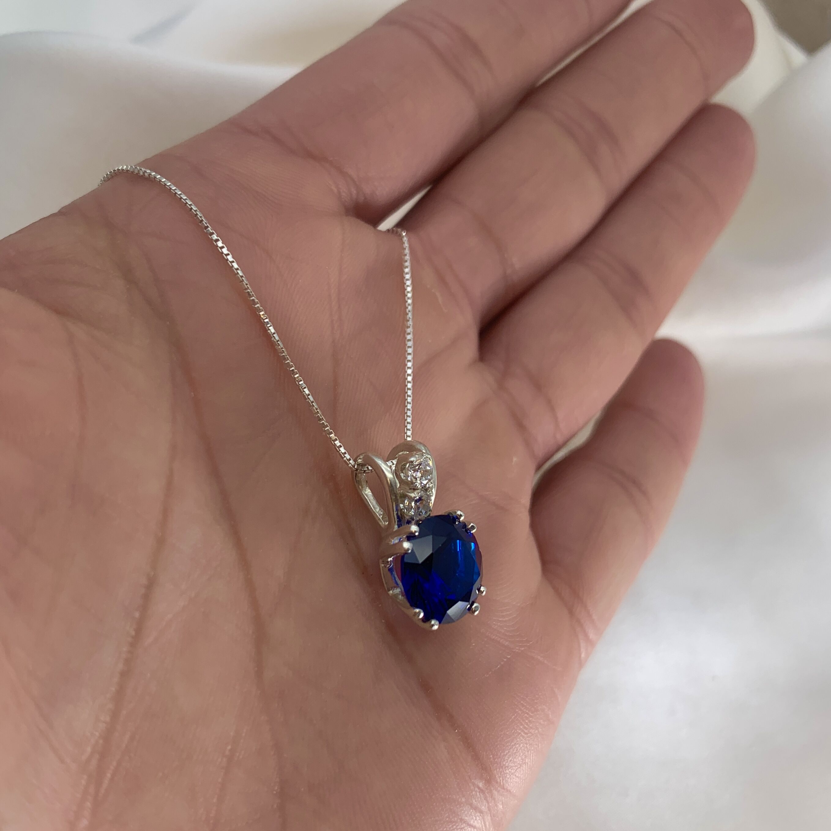 Sapphire Pendant in 925 Sterling Silver, featuring Round Created Blue Sapphire, perfect for September birthdays and special occasions.