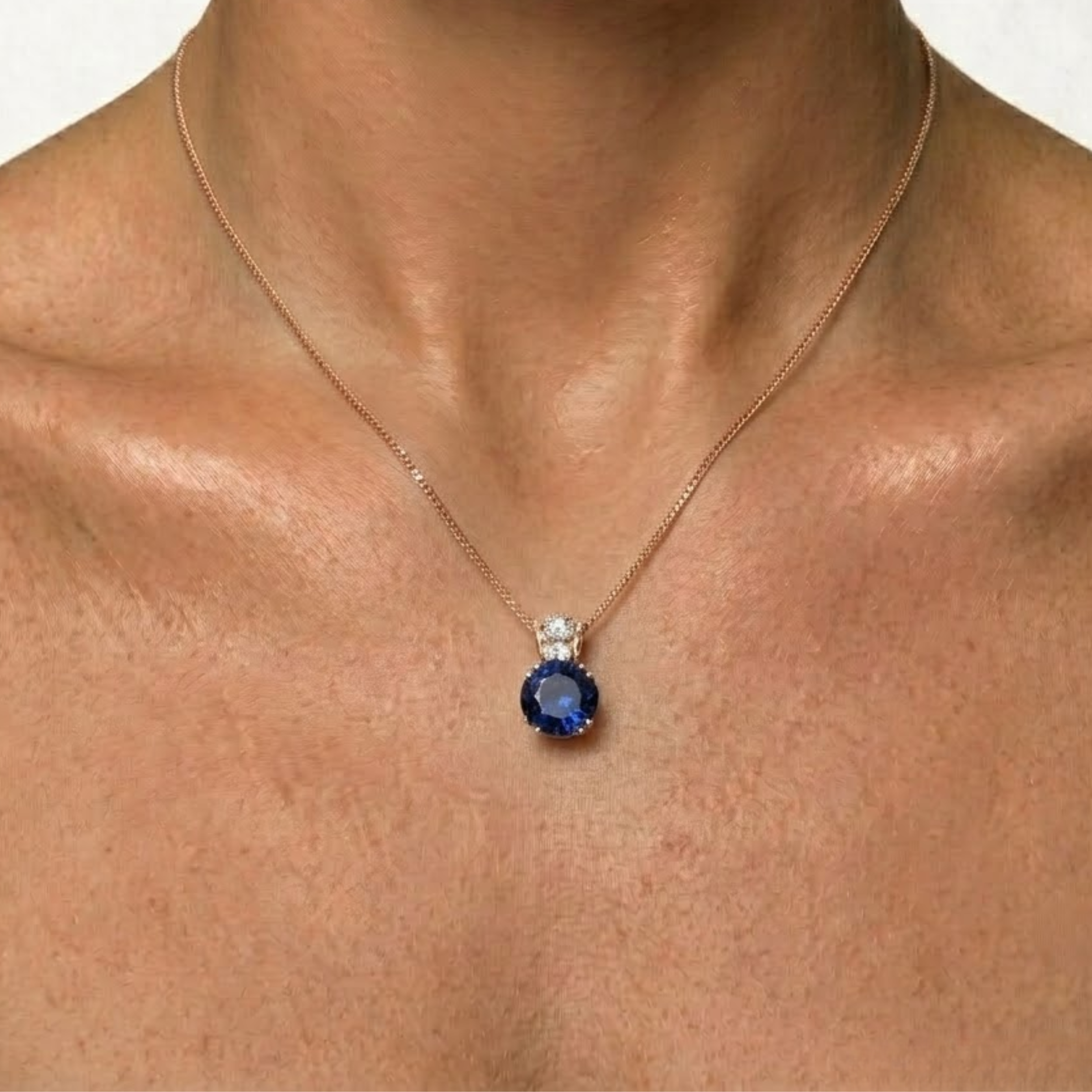 Rose Gold Vermeil Created Sapphire Pendant with Round Blue Sapphire, September birthstone, symbolizes sincerity and faithfulness.