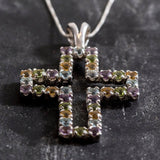 Colorful Cross Necklace - Large Amethyst Cross Pendant - Real Topaz Necklace