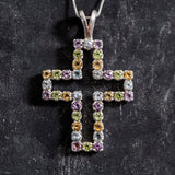 Colorful Cross Necklace - Large Amethyst Cross Pendant - Real Topaz Necklace