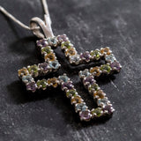 Colorful Cross Necklace - Large Amethyst Cross Pendant - Real Topaz Necklace