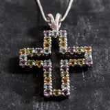 Colorful Cross Necklace - Large Amethyst Cross Pendant - Real Topaz Necklace