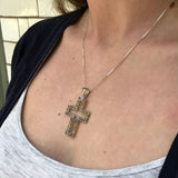 Colorful Cross Necklace - Large Amethyst Cross Pendant - Real Topaz Necklace