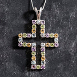 Colorful Cross Necklace - Large Amethyst Cross Pendant - Real Topaz Necklace