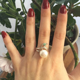 White Pearl Ring - Swirl Silver Ring - Pearl Statement Ring